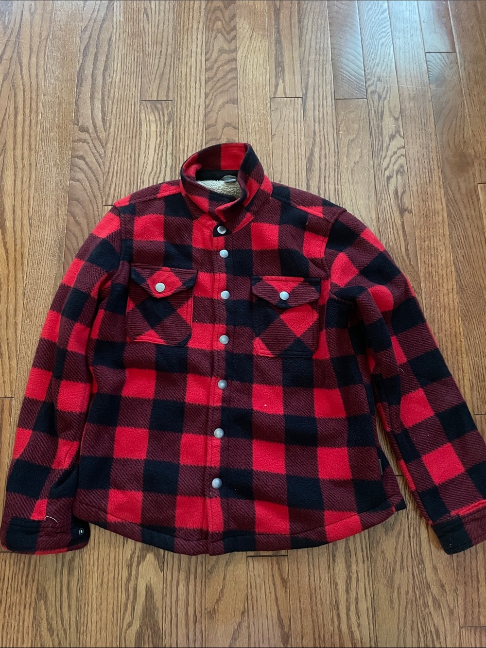 Eddie Bauer Red Black Plaid Fleece Jacket Boy’s Sz 10/12